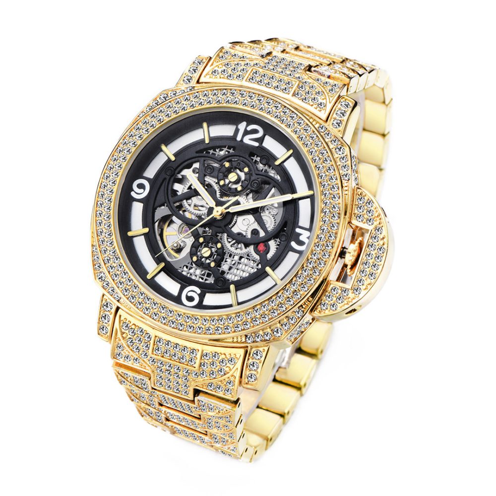 Men's Full Diamond Luminous Hollow Out Bottom Mechanical Watch - Image 5