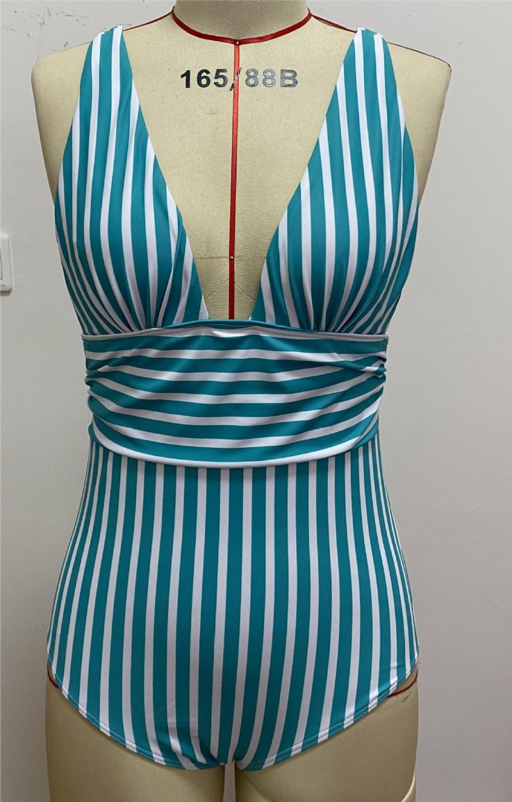 New Women Green Striped One-piece Bikini Swimsuit - Image 6