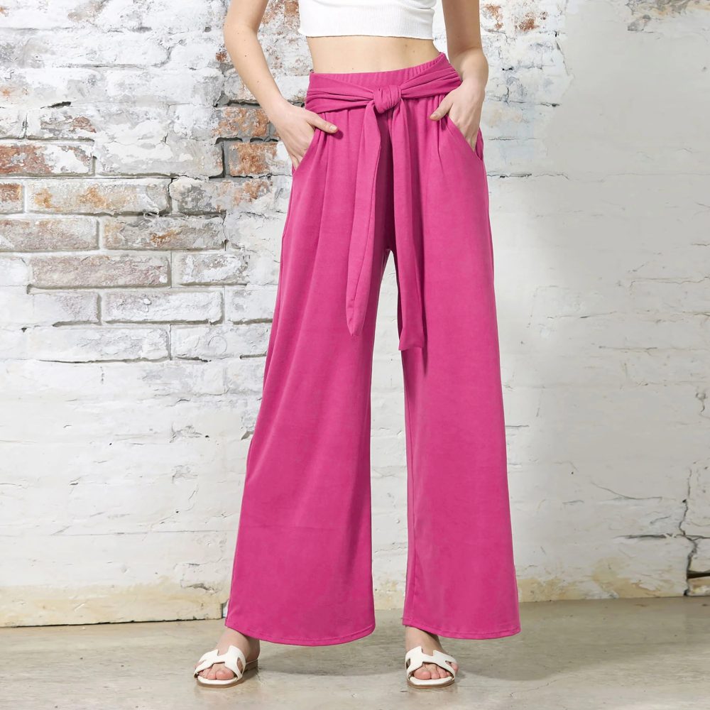 Women's Solid Color Draping Lace-up Wide-leg Pants - Image 10