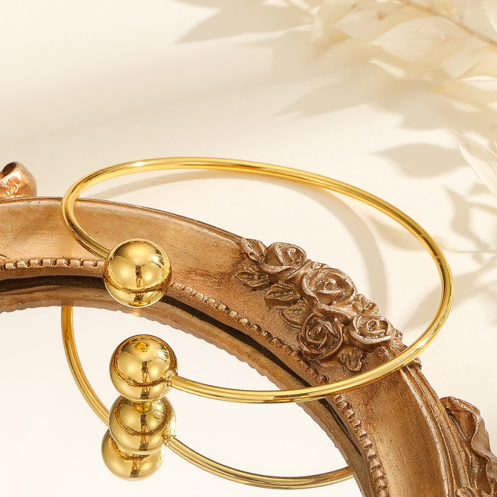 1pcs Copper Plated 18k Gold Double Headed Bead Opening Bracelet, With A Simple Temperament For Women, Suitable For Gatherings, Gifts, And Daily Wear - Image 4