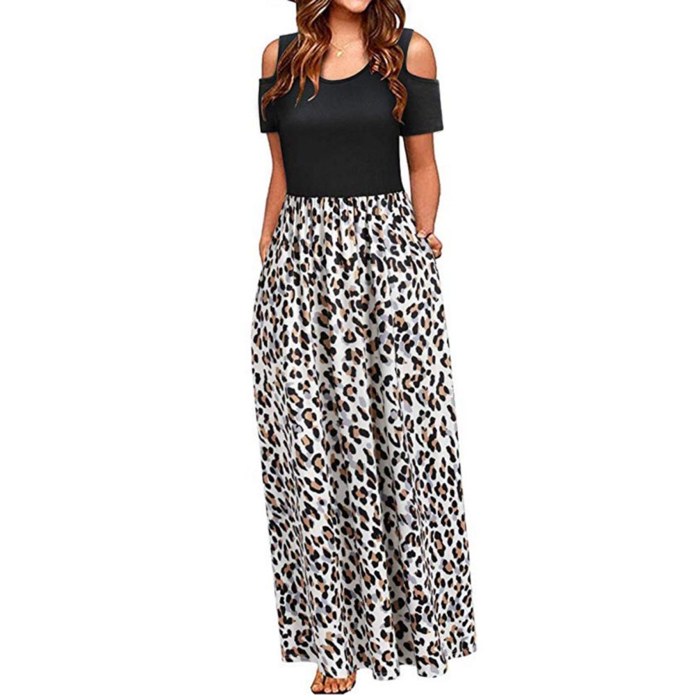Flower Multicolor Printing Short Sleeve And Long Pattern Dress - Image 10