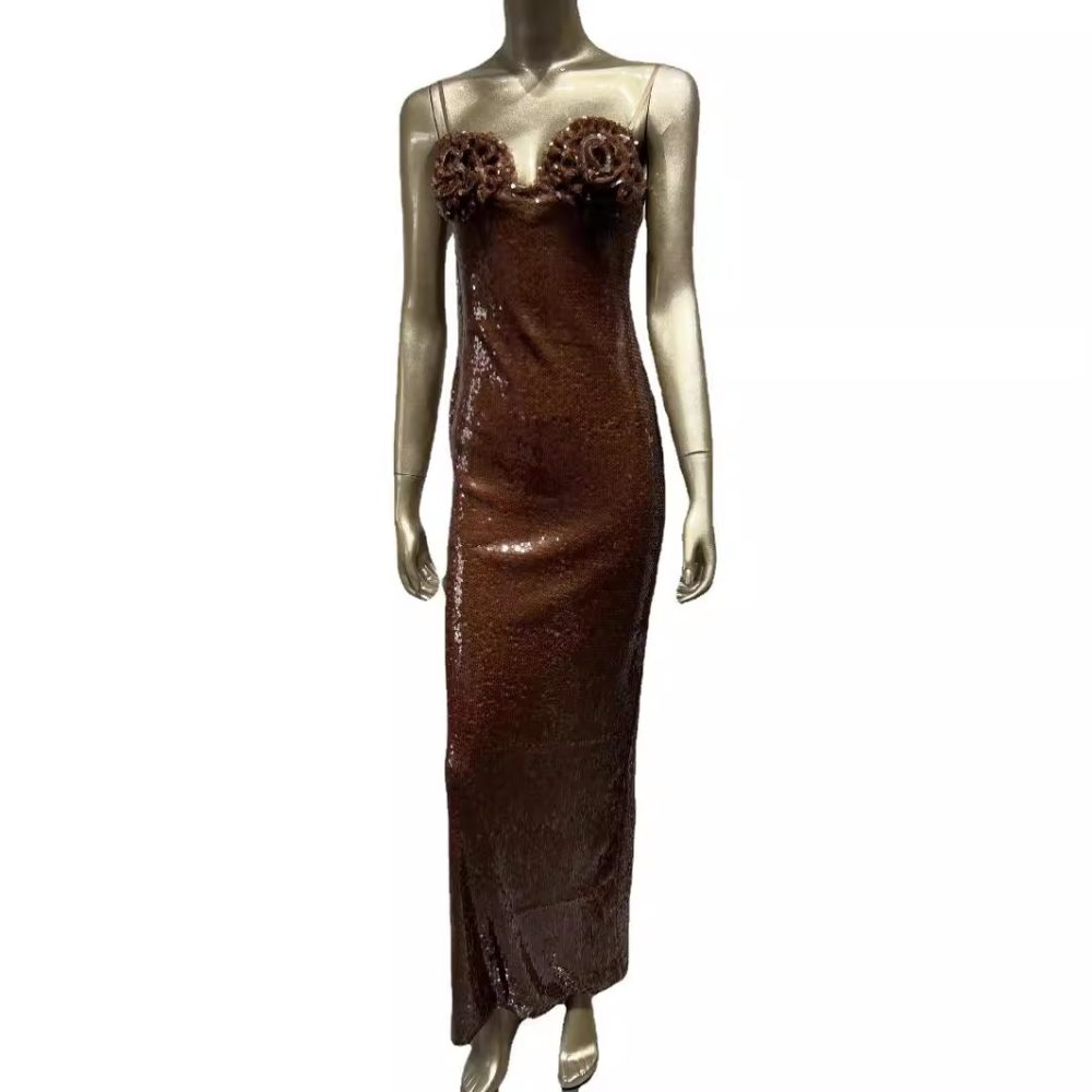 Sequined Brown Sling Dress High Street Banquet - Image 5