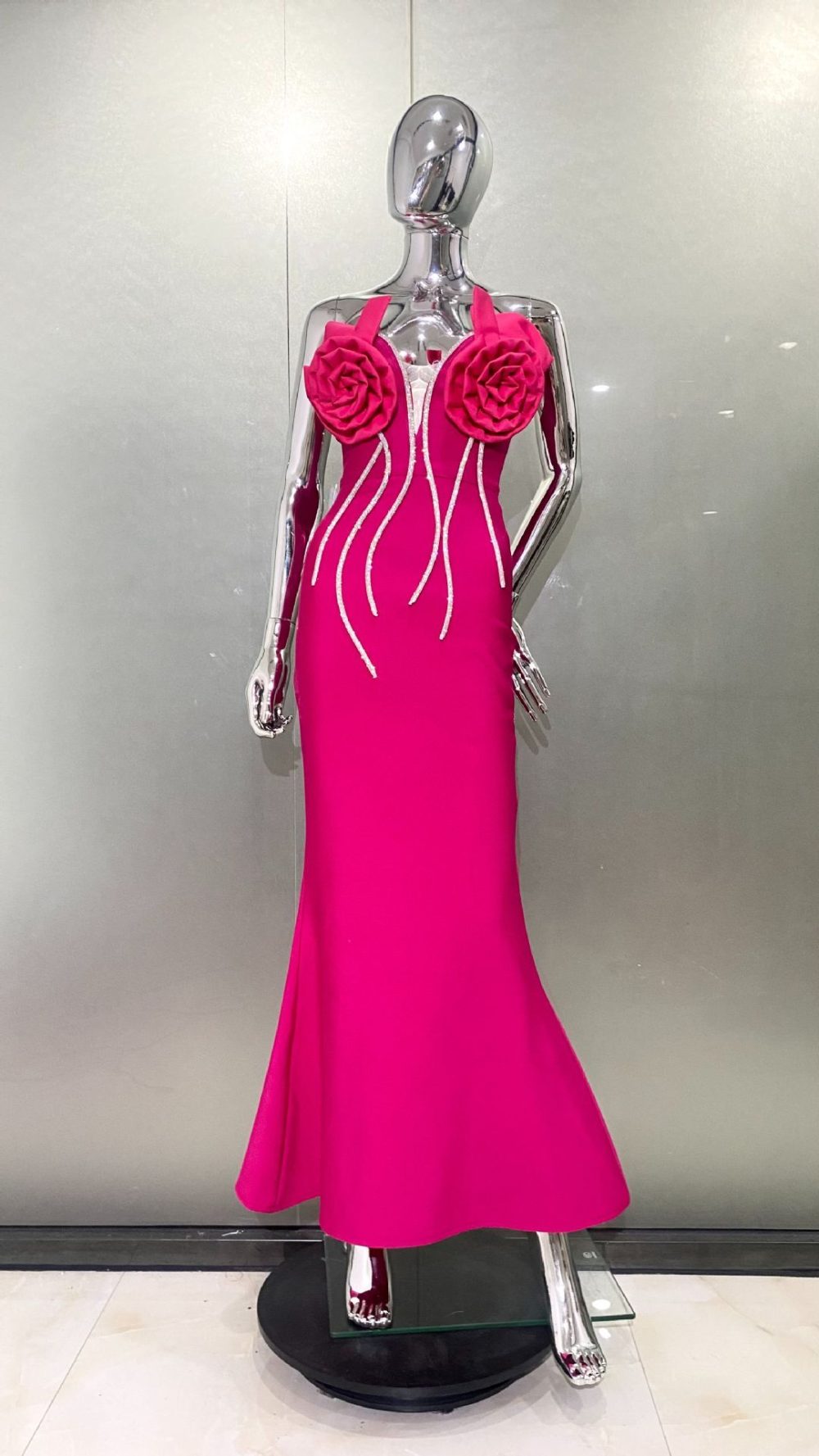 Decorative Flower Rhinestone Strip Tube Top Rose Red Dress Fashion Sweet Party Bandage - Image 6