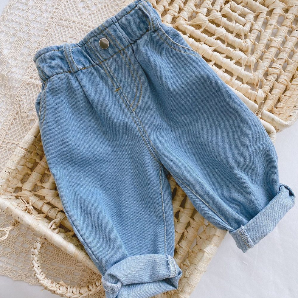 Baby Solid Color Casual High Waist Soft Jeans - Image 7