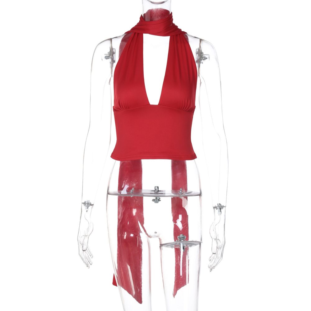 Deep V-neck Halter Tops Summer Fashion Y2K Sleeveless T-shirt For Women Clothing - Image 9