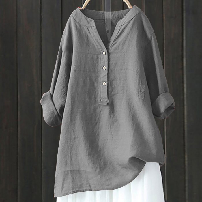 Loose Solid Color Cotton And Linen Top Shirt