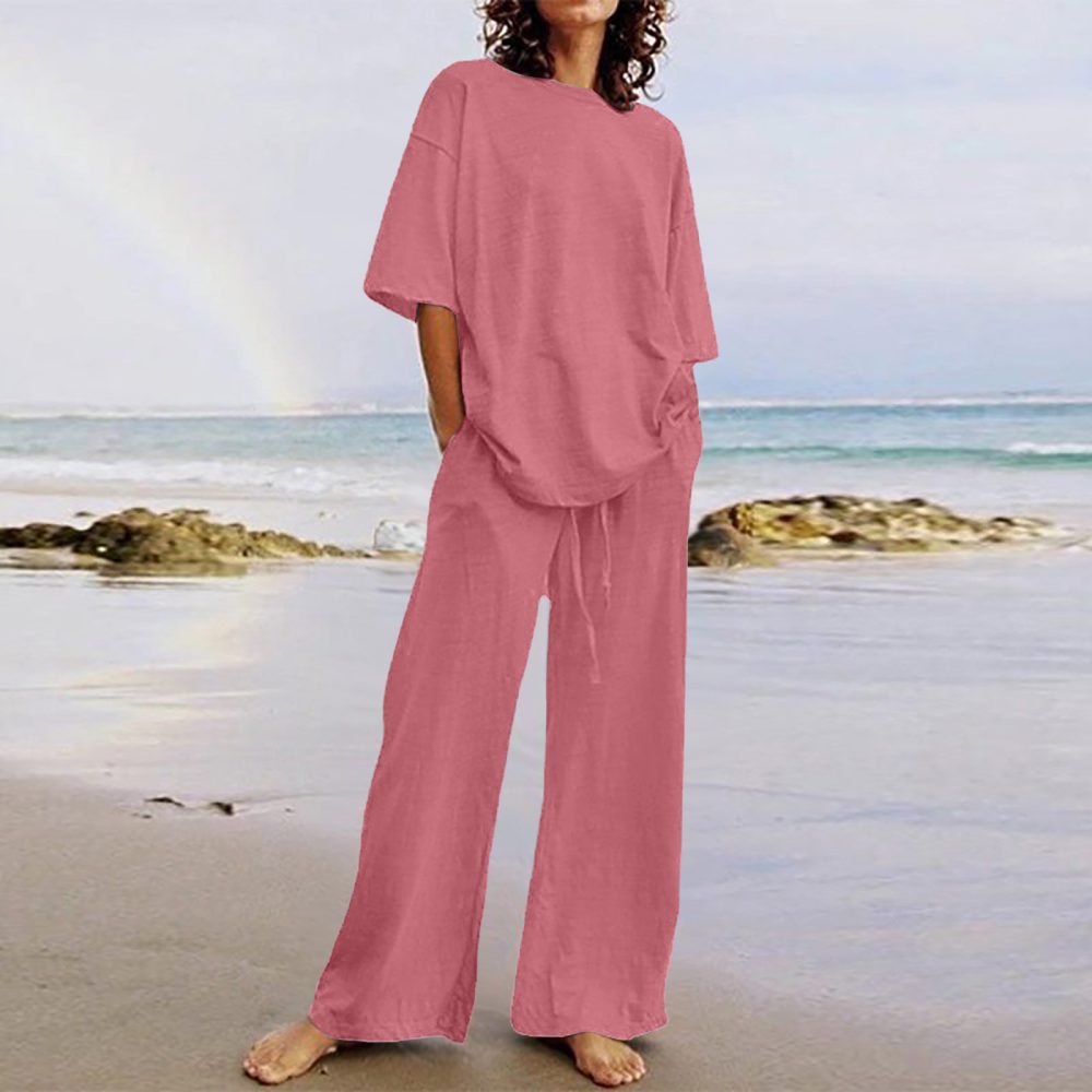 Cotton And Linen Home Solid Color Two-piece Suit - Image 9