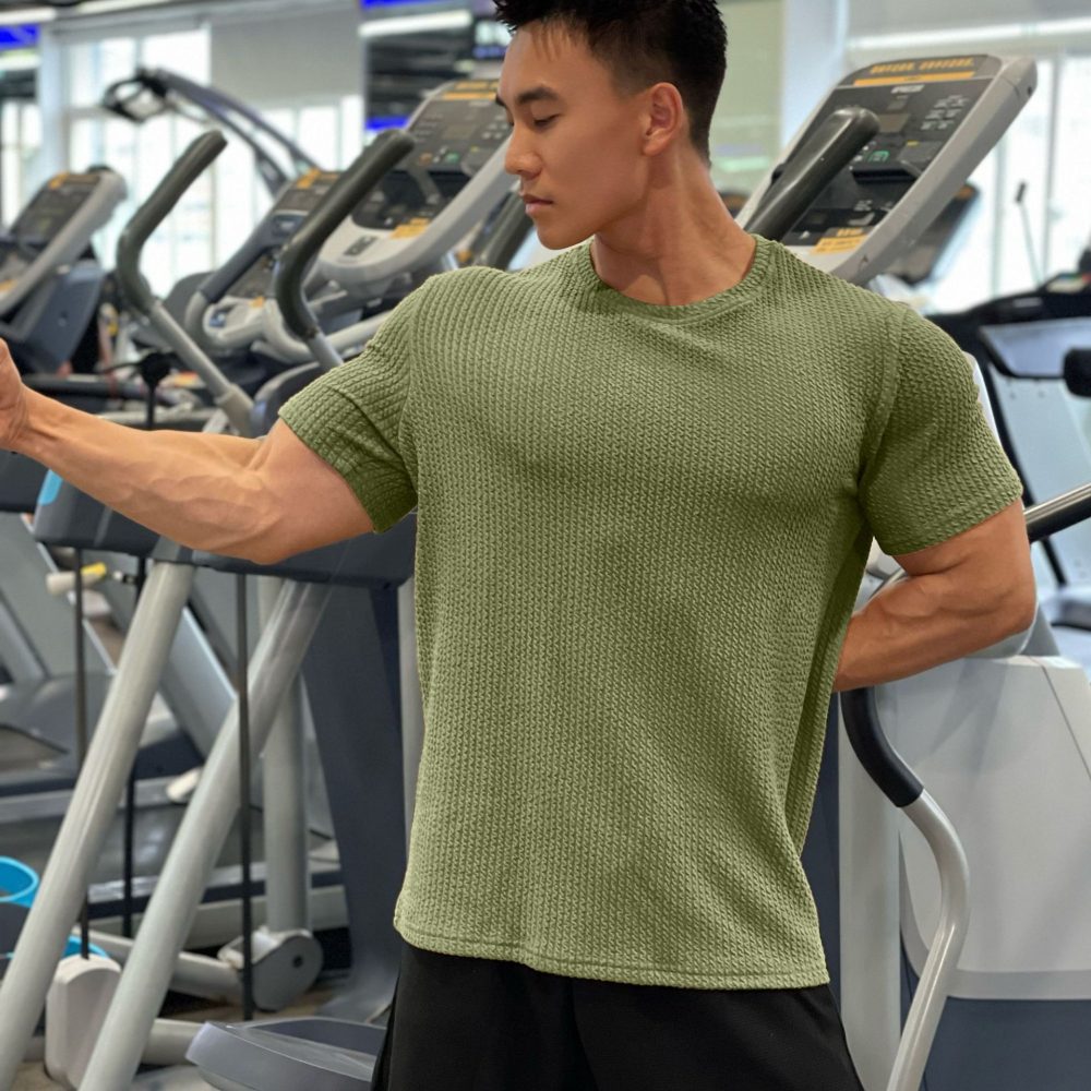 Men's Solid Color American Round Neck Short-sleeved Sports T-shirt - Image 10