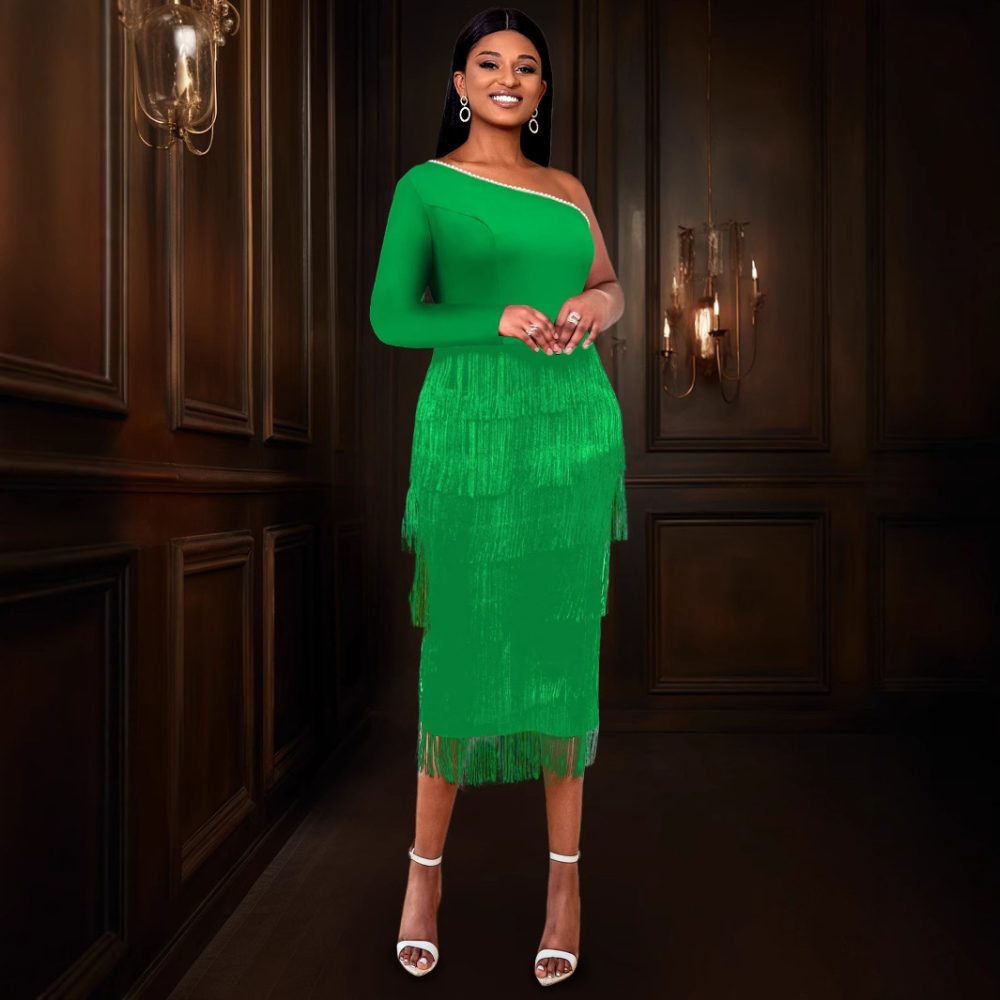 One-shoulder Long Sleeve Dress Women - Image 2
