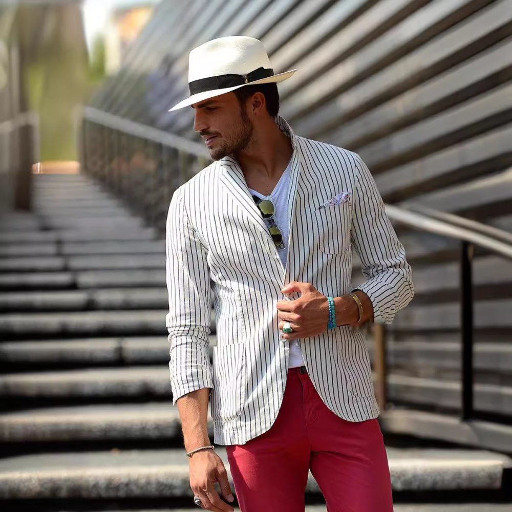 Men's Cotton And Linen Loose Striped Thin Casual Suit Jacket - Image 3