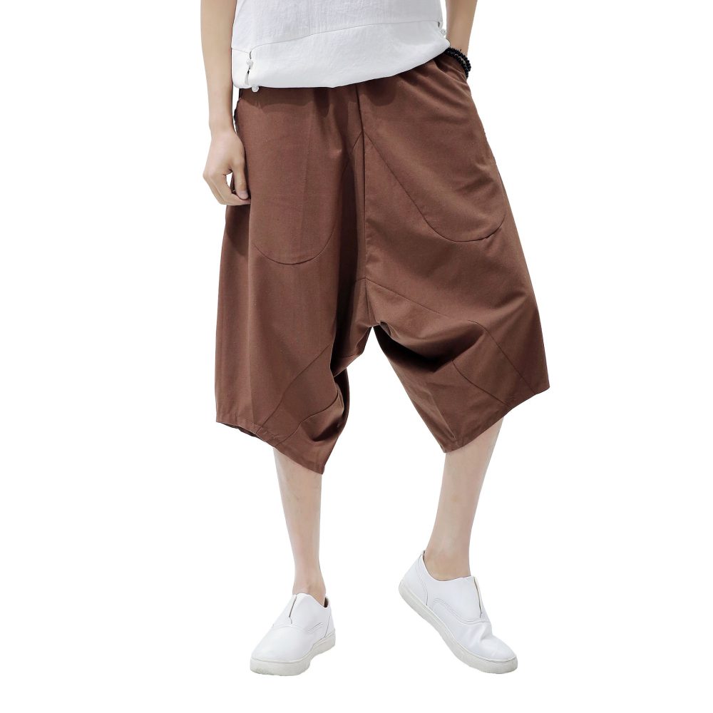 Men's Casual Retro Solid Color Cotton And Linen Lantern Pants - Image 5