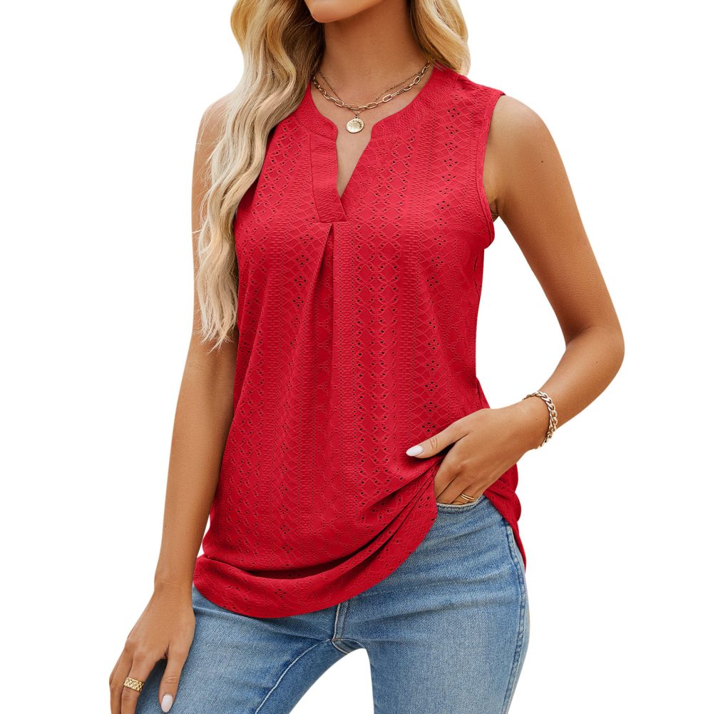Women's Sleeveless T-shirt Summer Hole V-Neck Slim Fit Tank Tops - Image 7