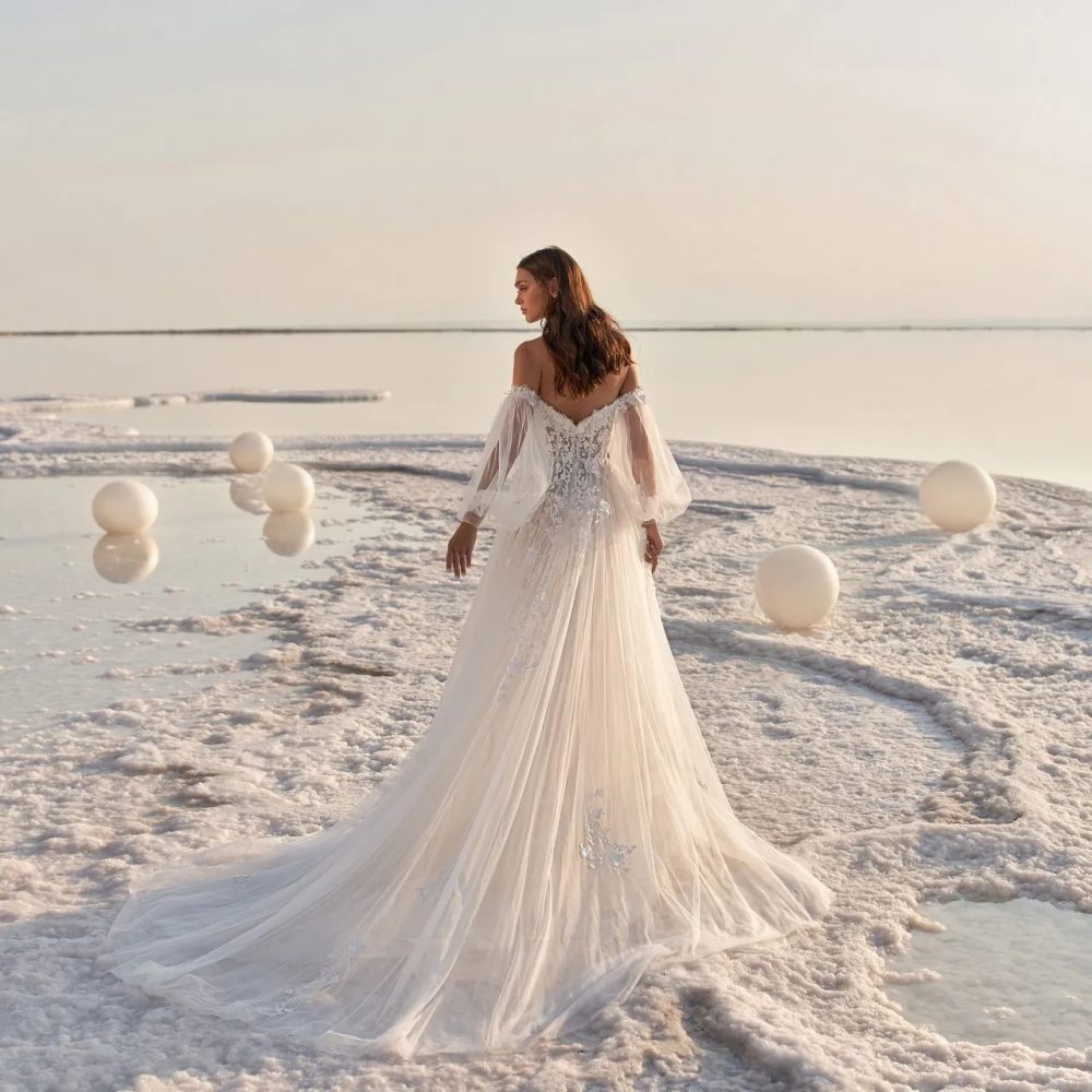 Women's Puff Sleeve Beach Wedding Dress - Image 6
