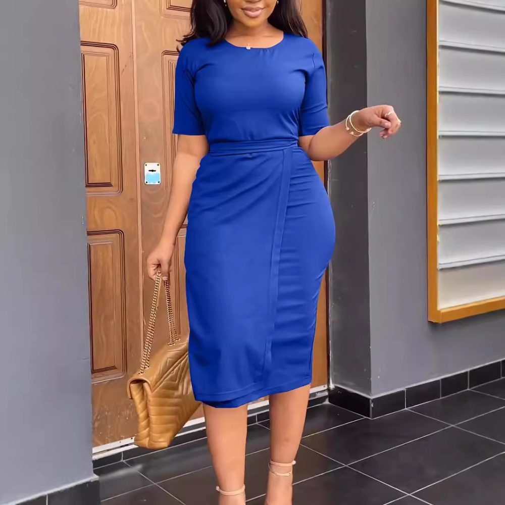 Business Short Sleeve Round Neck Dress - Image 4