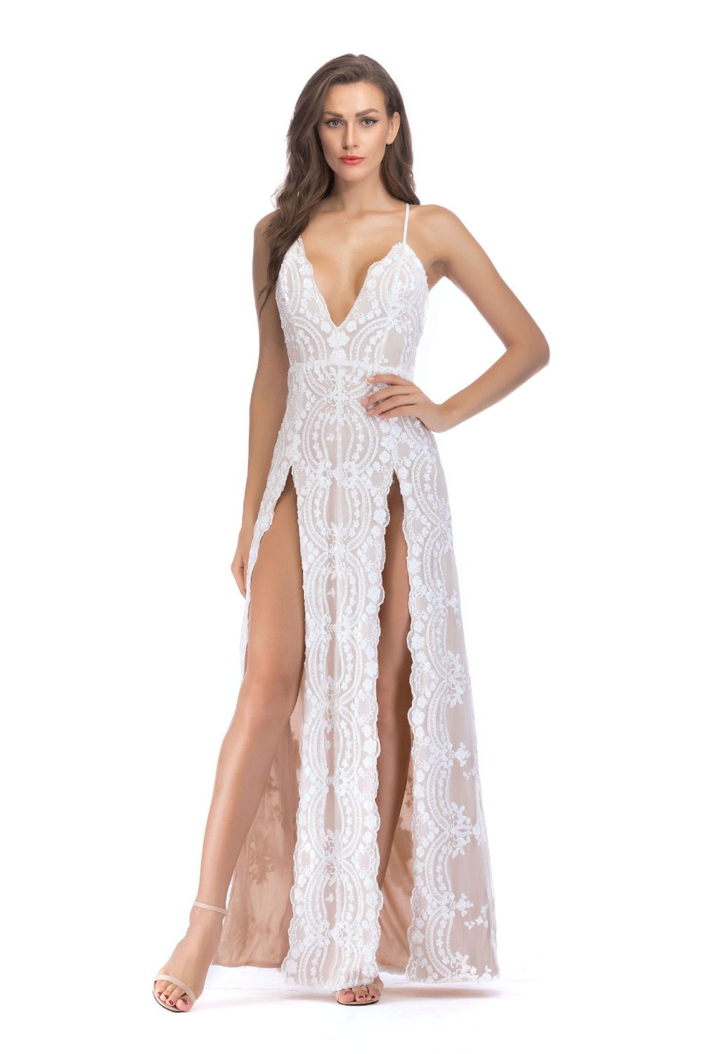 Women's Fashion Suspenders Sequined Split Dress - Image 5