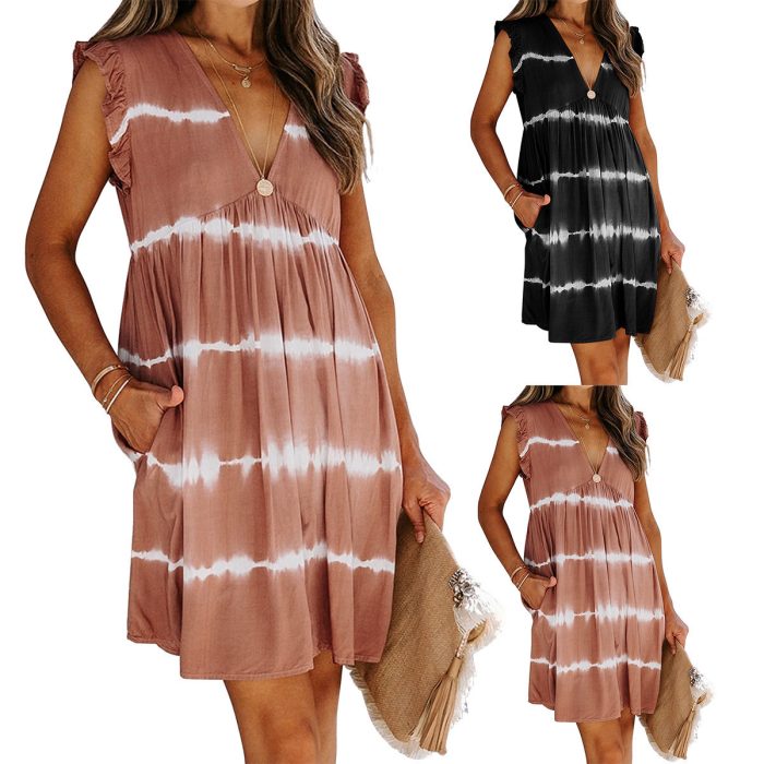Women's Casual Ruffle Sleeve V-Neck Dress