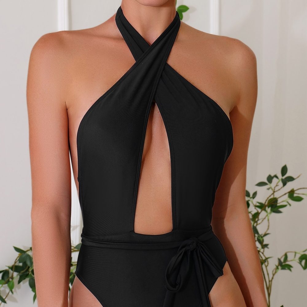 Cross Strap New Solid Color One-piece Swimsuit For Women - Image 10