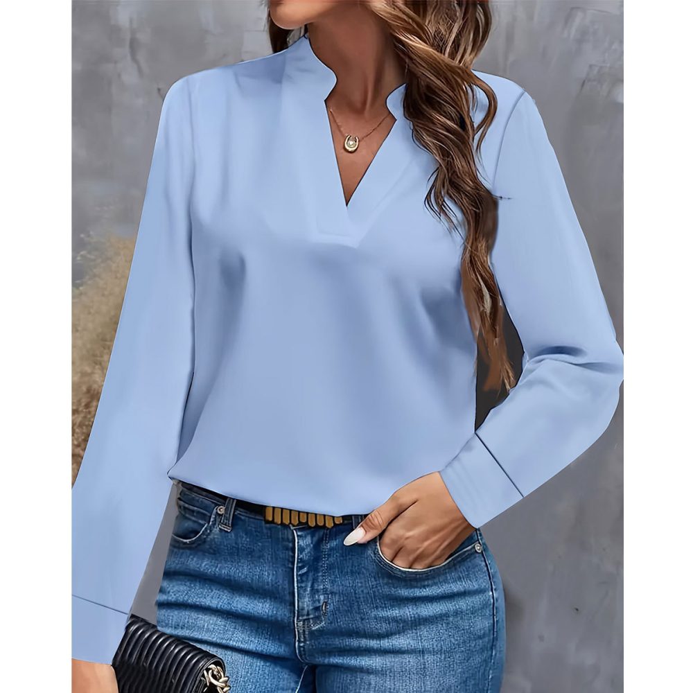 Simple Casual Solid Color And V-neck Loose Shirt Women's Top - Image 10