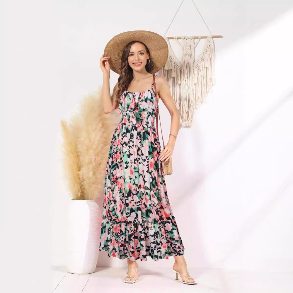 Women's Sleeveless Spaghetti Strap Pleated Pleated Beach Dress - Image 3