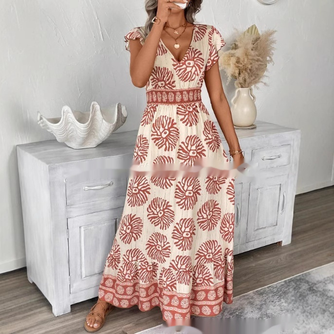 Women's Beach Dress Vacation Style Printed Large Swing Dress