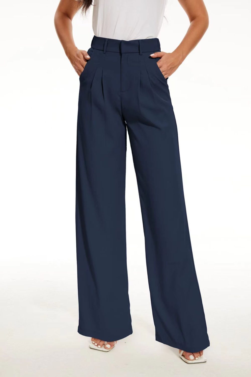Pocket High Waist Wide Leg Casual Suit Pants - Image 6
