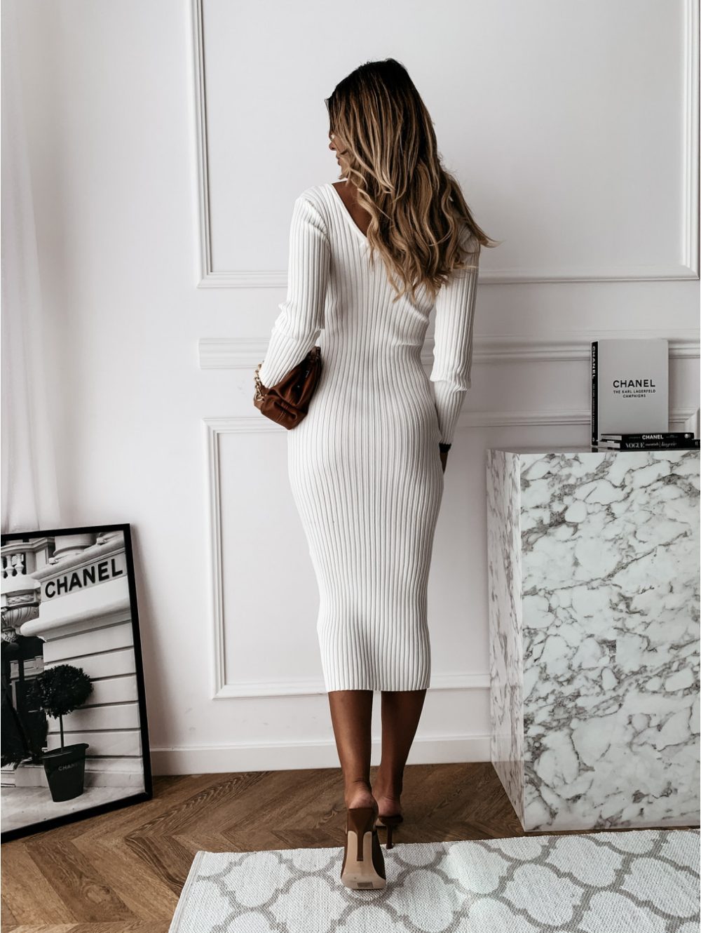 Autumn And Winter V-neck Solid Color Long-sleeved Pit Dress - Image 3