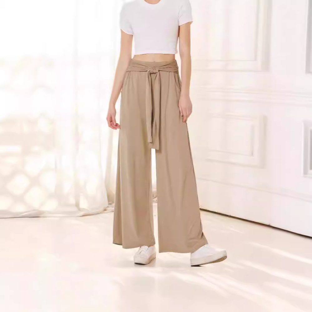 Women's Solid Color Draping Lace-up Wide-leg Pants - Image 6