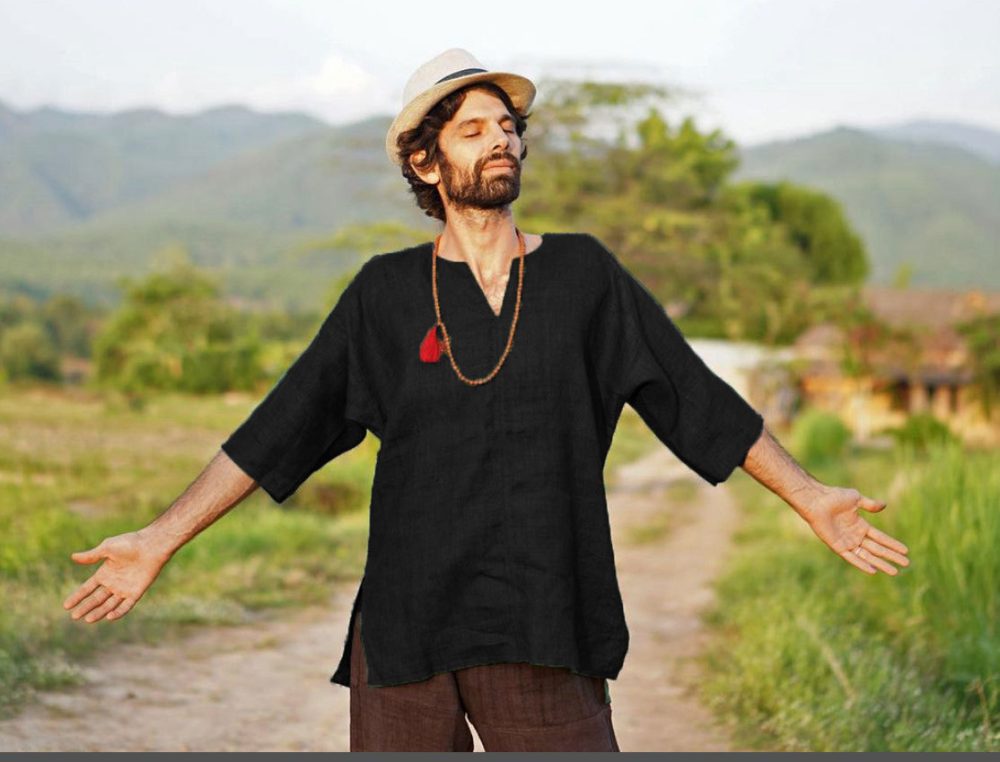 Men's Cotton And Linen V-Neck Shirt Men's T-Shirt - Image 2