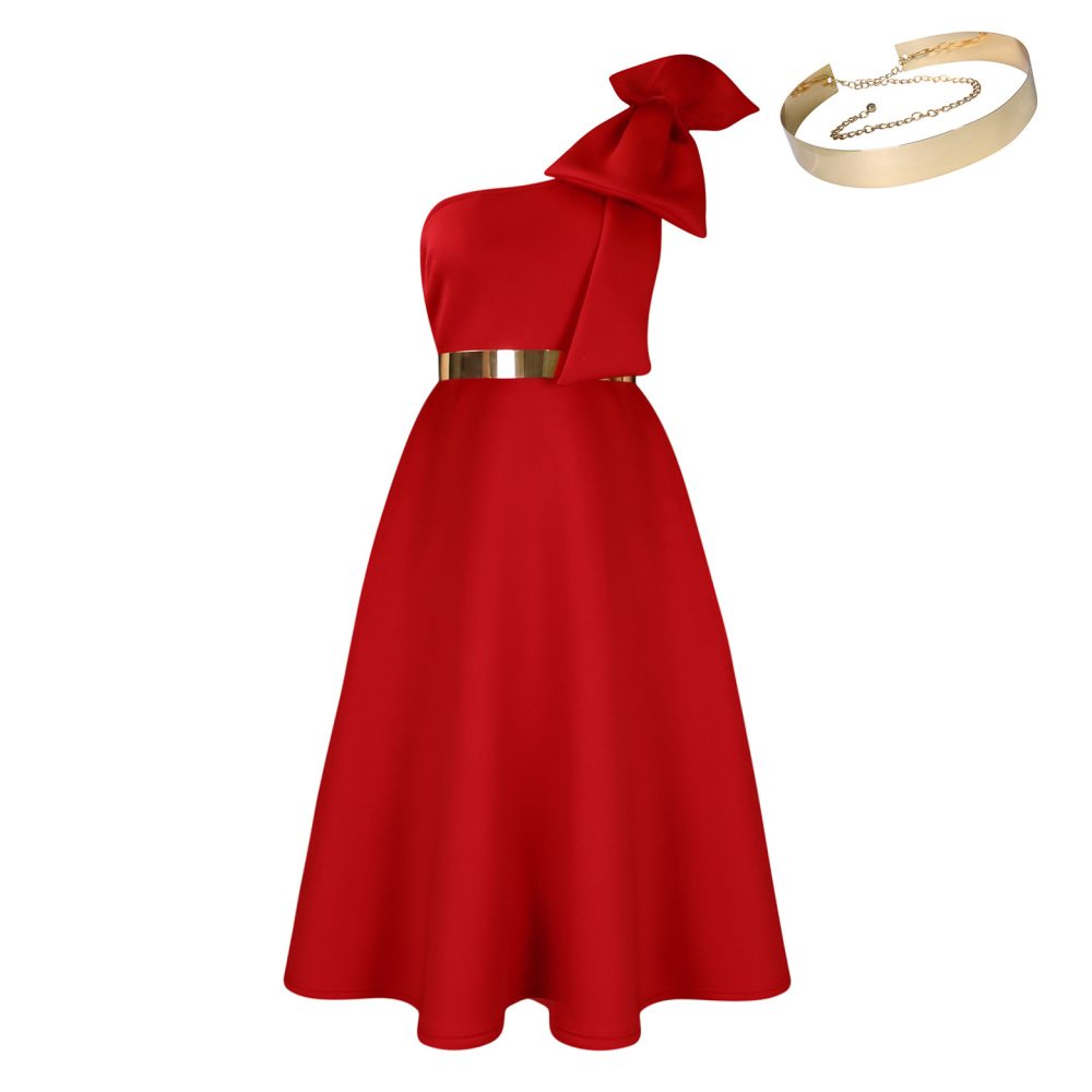 New Fashion Oblique Shoulder Bow Party Dress Big Swing African Dress - Image 8