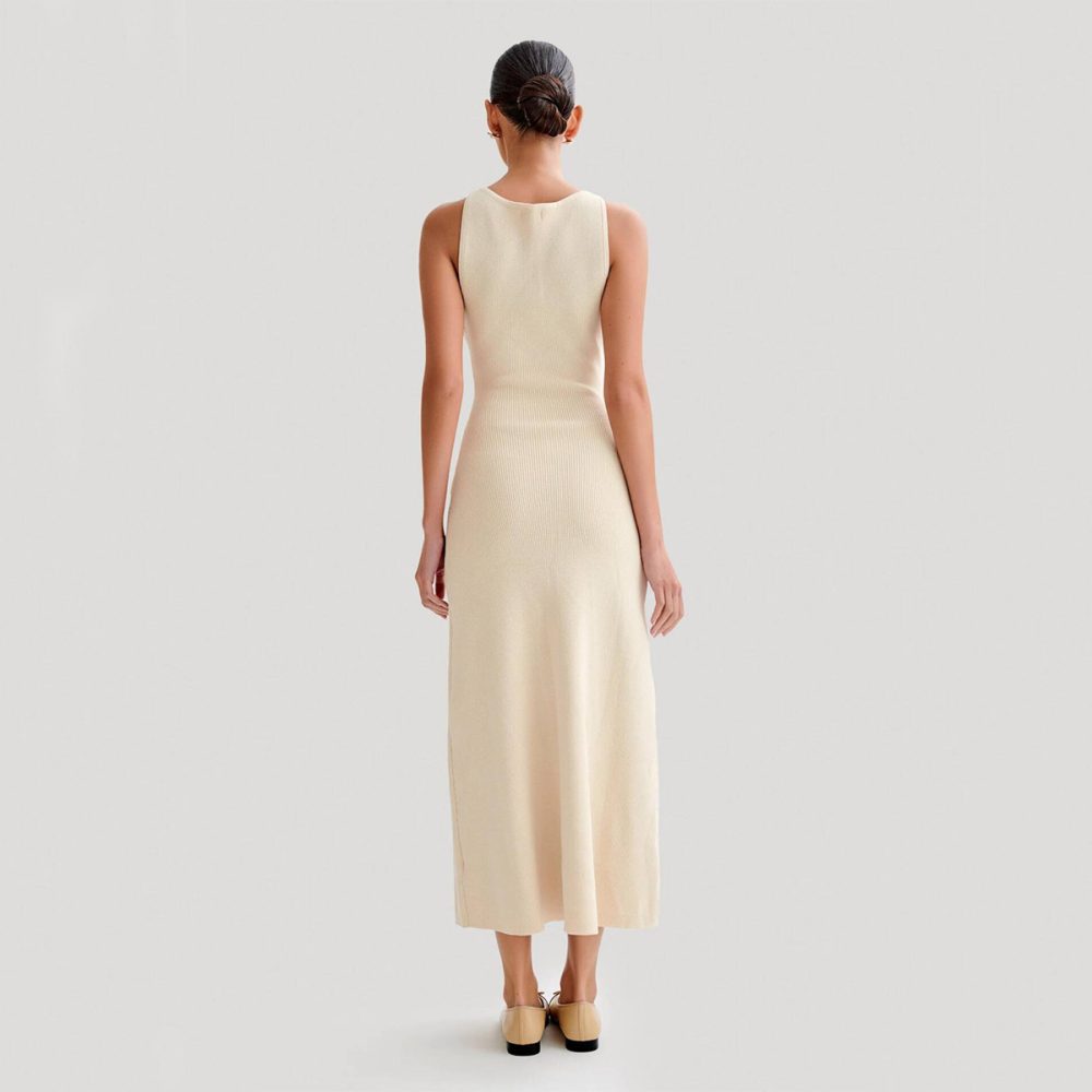 Elegant Knitted Sleeveless Dress With Single Breast Fashion Slim Round Neck Long Dresses Womens Clothing - Image 5