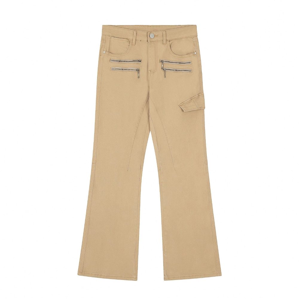 Autumn Fashion Men's Casual Solid Color Zipper Decorations Non-ironing Cotton Trousers - Image 2