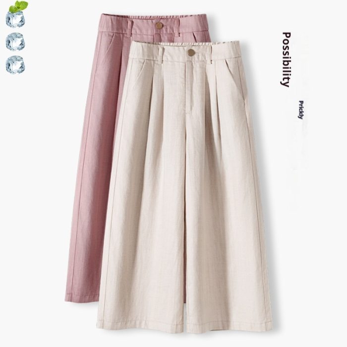 Thin Casual Straight-leg Cotton And Linen Wide-leg Pants