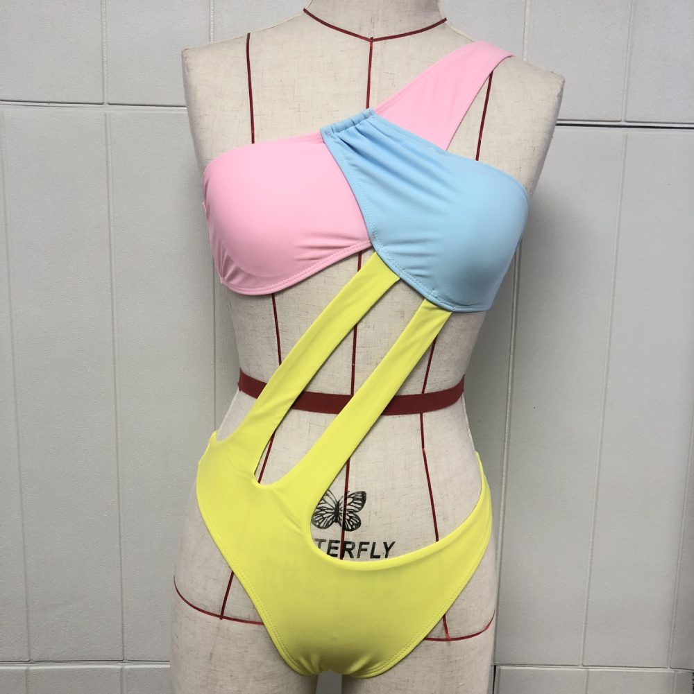 Color Contrast Patchwork Hollow-out One-piece Swimsuit For Women - Image 4