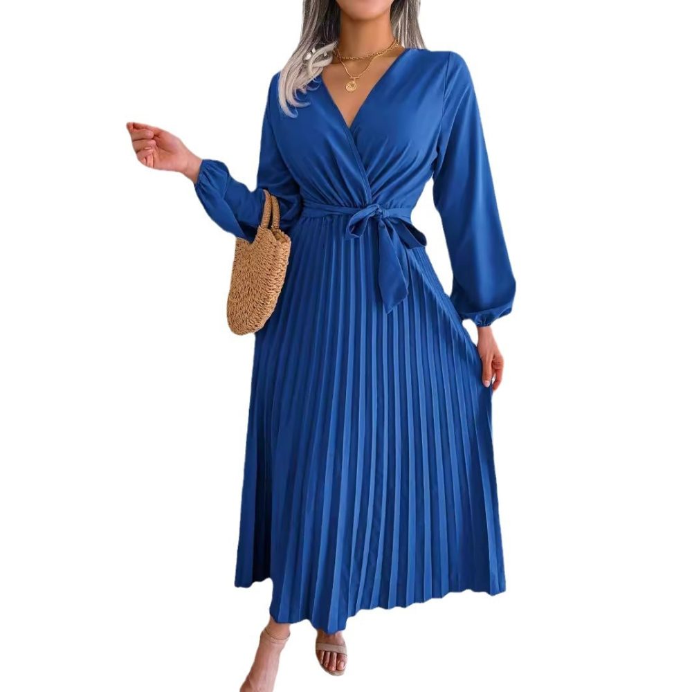 Temperament Dress Bohemian Ethnic Style Cross V-neck Pleated Skirt - Image 6