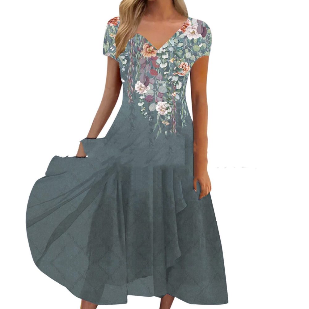 Chiffon Patchwork Floral Ladies Chiffon Dress - Image 6