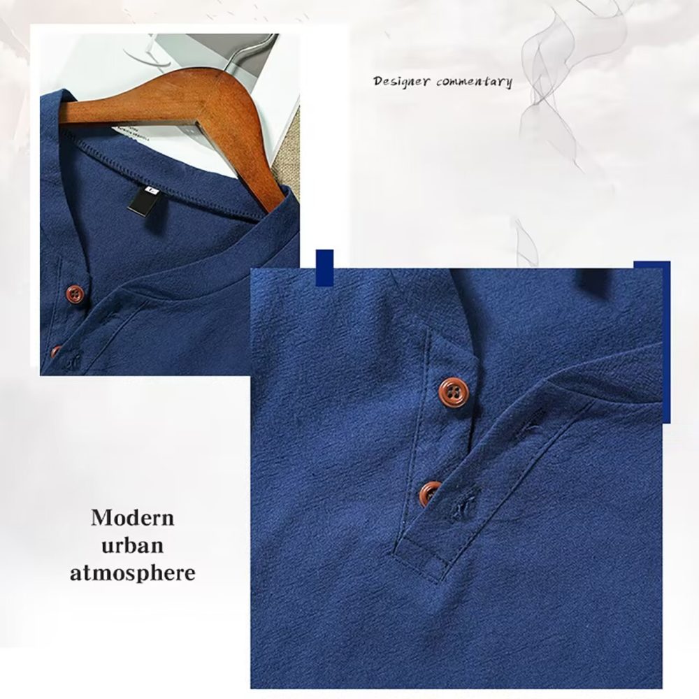 Cotton Linen Men's Long Sleeve V-neck Casual Beach Linen Shirt Fashion Leisure Men's Clothing Casual And Breathable Shirt - Image 9