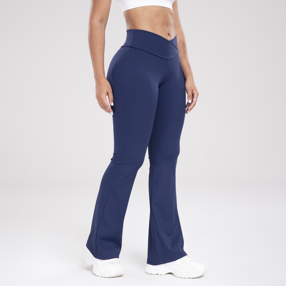 Cross Waist Side Pocket Leisure Sports Bell-bottom Pants Slim Fit Yoga Pants Women - Image 5