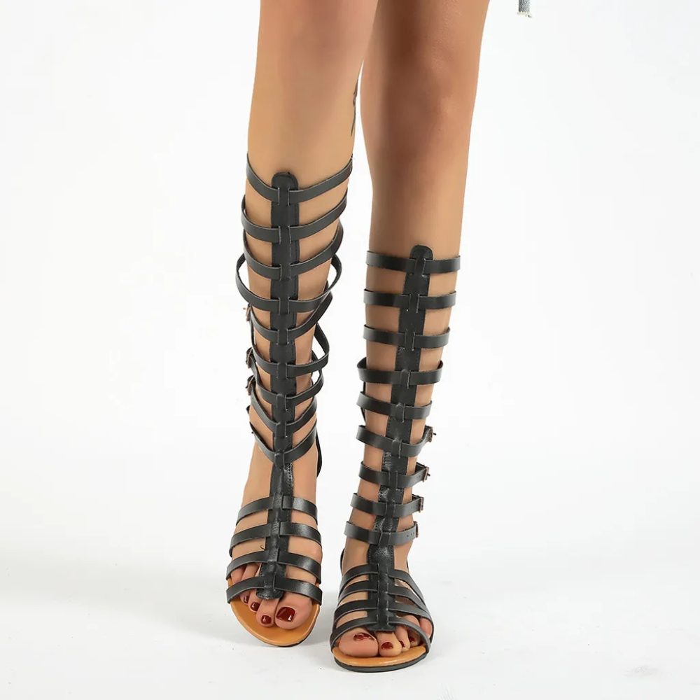 New Roman Gladiator Sandals Boots Summer Open Toe Hollow Flat Shoes Fashion Belt Buckle Sandals For Women - Image 4