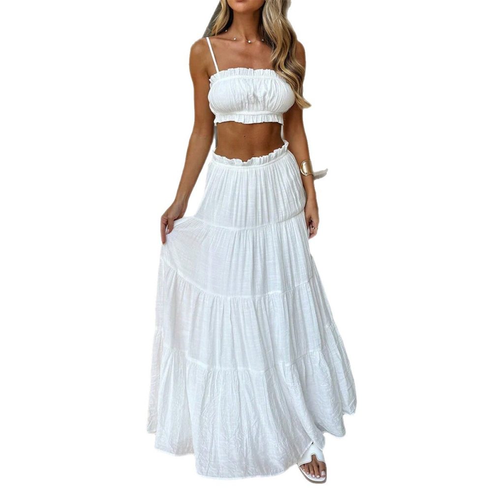 Casual Vacation Spaghetti Straps Tube Top Skirt Suit - Image 4