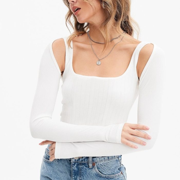 2023 New Leisure Fashion Solid Color Knitted Two -piece Tops