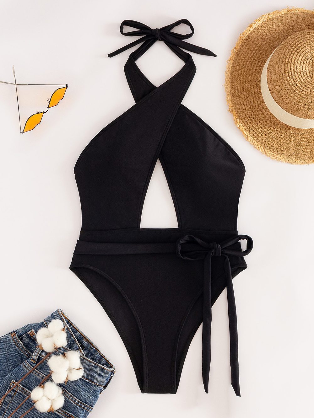 Cross Strap New Solid Color One-piece Swimsuit For Women - Image 4