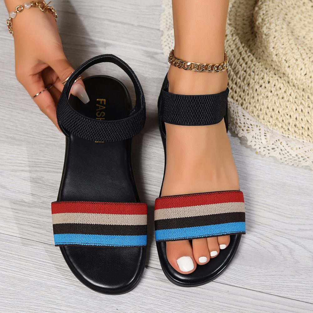 Fashion Color-block Elastic Sandals Summer Fashion Fish Mouth Flat Shoes For Women - Image 7