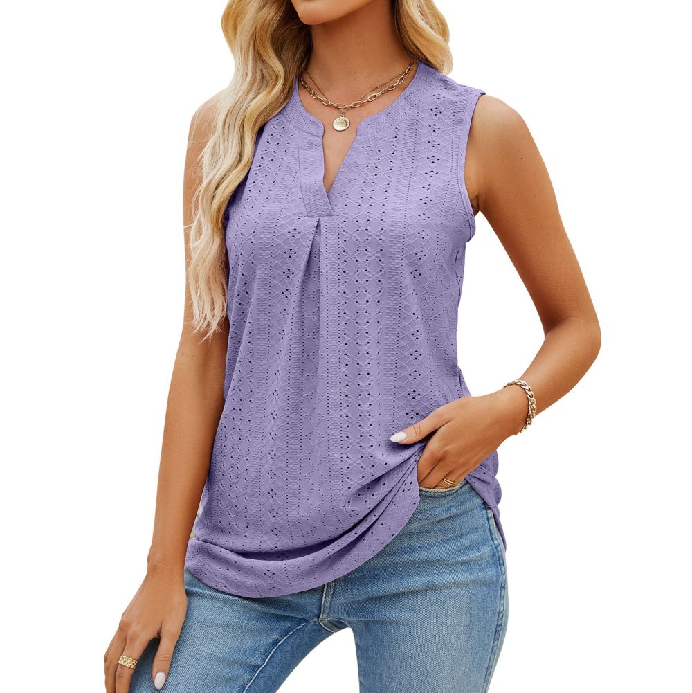 Women's Sleeveless T-shirt Summer Hole V-Neck Slim Fit Tank Tops - Image 6