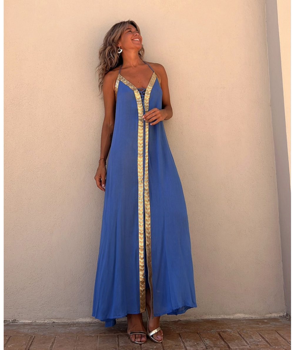 European And American Spring And Summer Lace-up Halterneck Dress Leisure Loose Vacation Large Swing Dress - Image 9
