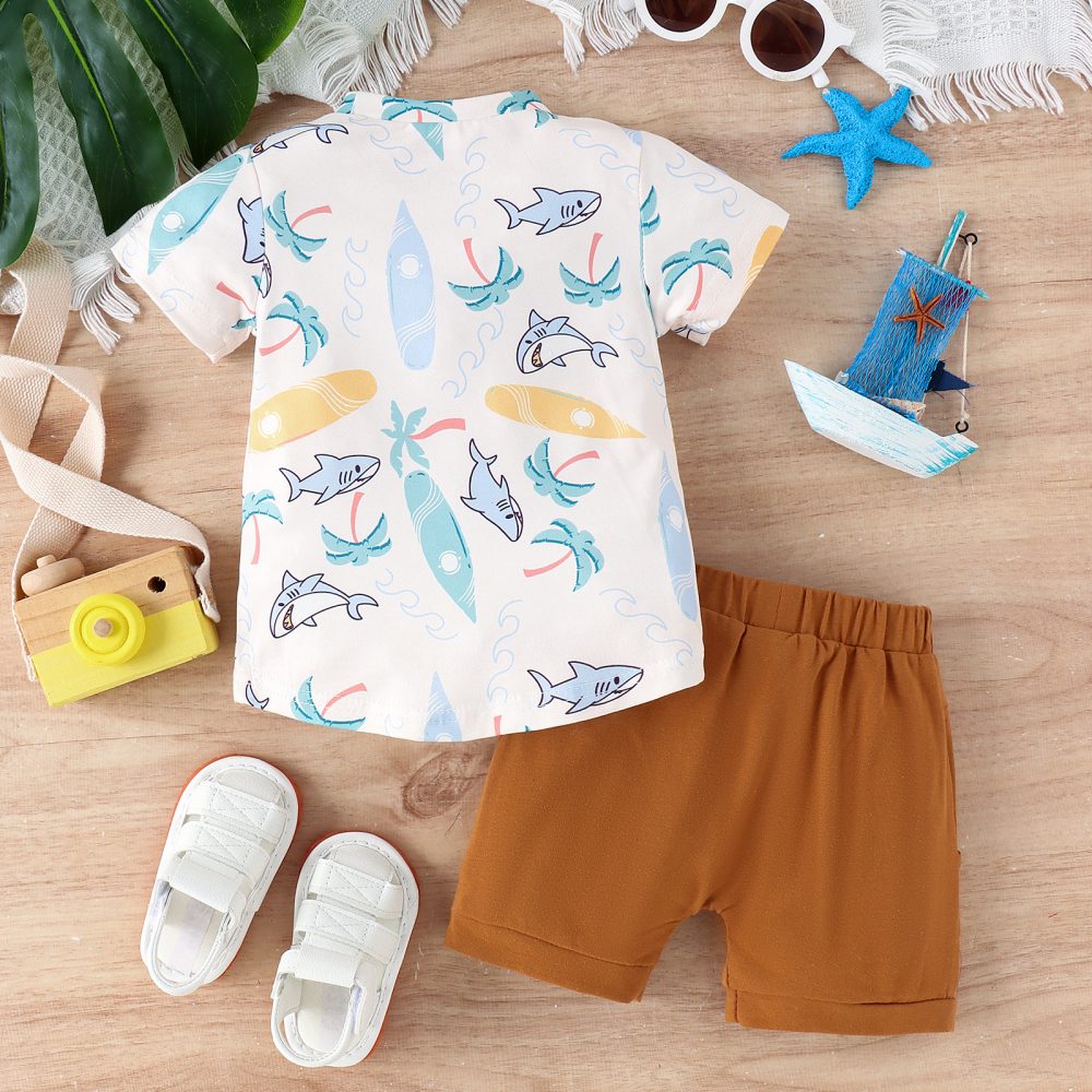 Summer Children's Turtle Shark Print Short Sleeve Suit - Image 4