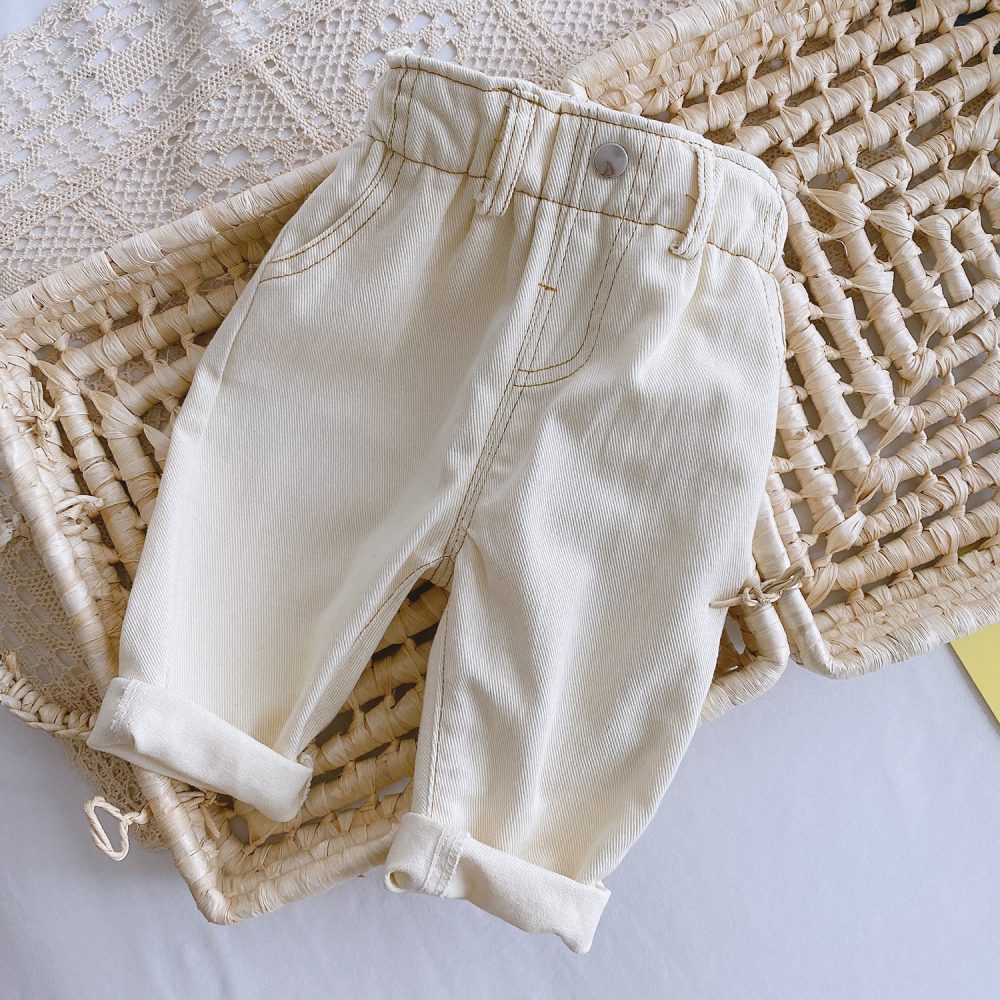 Baby Solid Color Casual High Waist Soft Jeans - Image 3