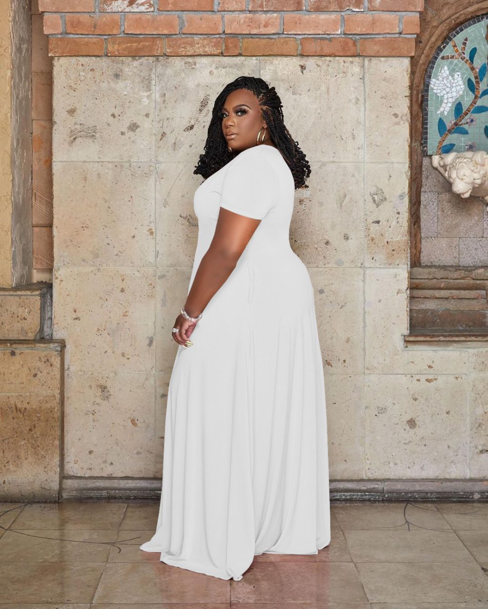Casual Fashion V-neck Solid Color Plus Size Women's Clothing - Image 3