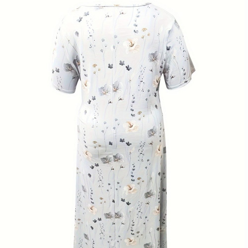 Casual Loose V-neck Printed Long Dress - Image 5