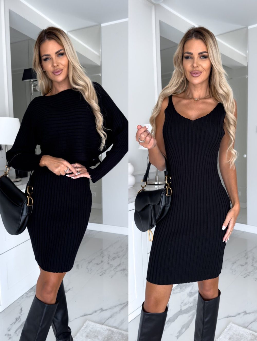 2pcs Suit Women's Solid Stripe Long-sleeved Top And Tight Suspender Skirt Fashion Autumn Winter Slim Clothing - Image 8