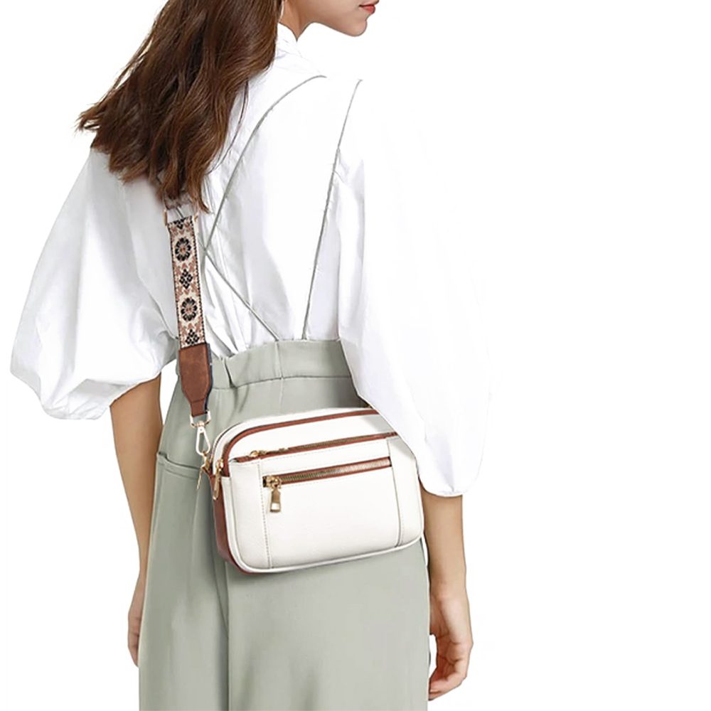 Triple-zipper Shoulder Bag With Floral Embroidered Straps Fashion Colorblock Multi-functional Crossbody Bags For Women - Image 5